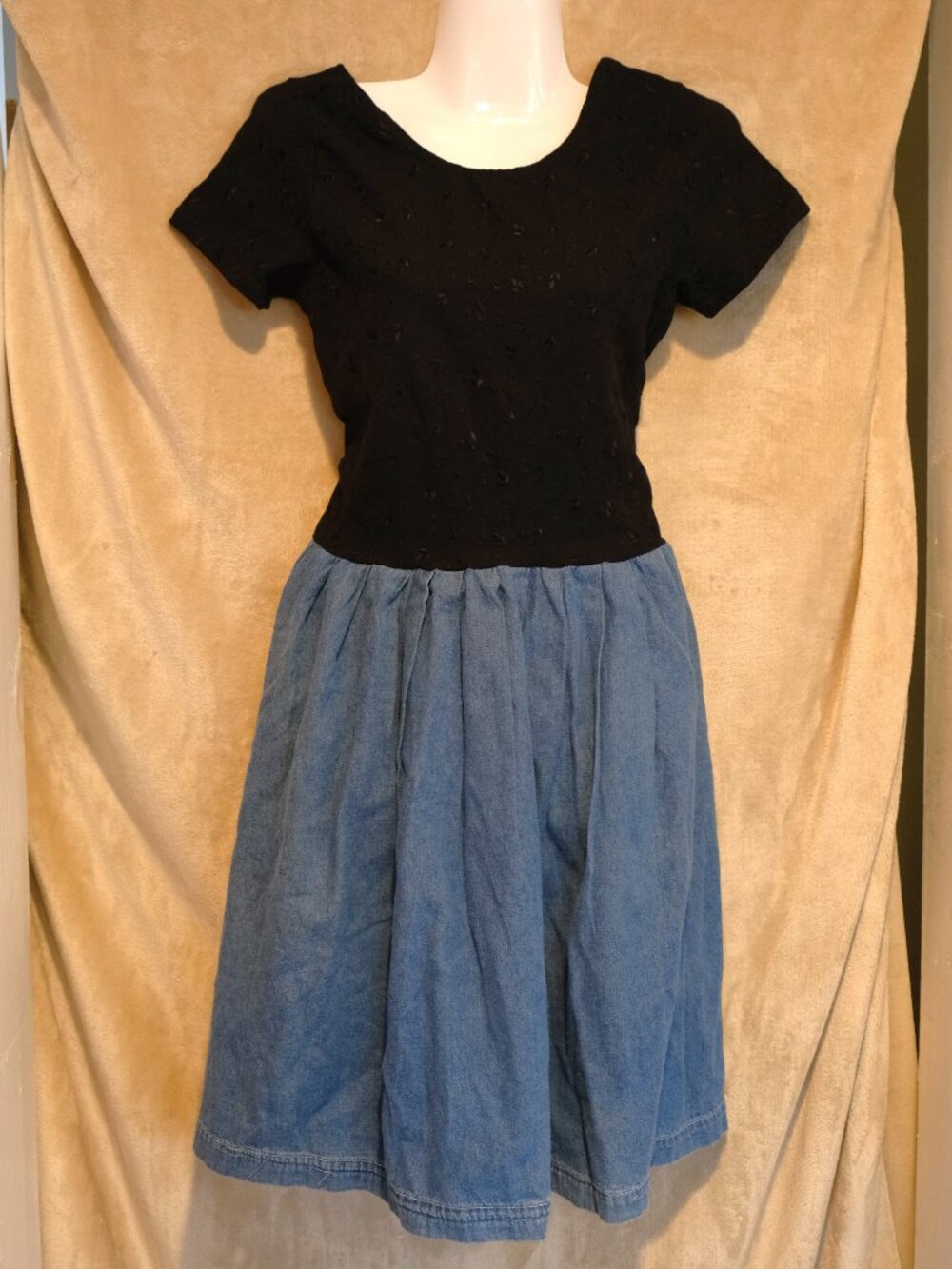 Vintage 90s Rafaella Denim & Lace Dress | Deadstock NWT | Stretchy Bodycon Midi